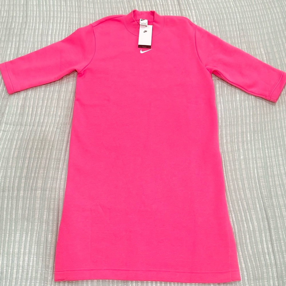 NIKE Dri-Fit One Crew-Neck Pink Terry Tunic Oversized Sweatshirt Dress Sz S NWT